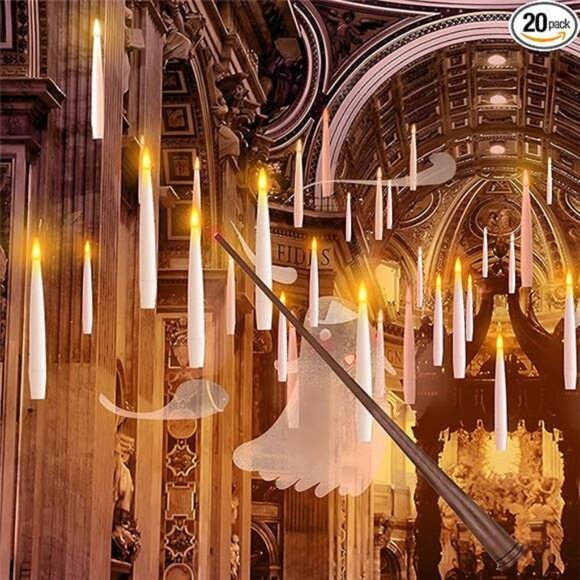 Halloween Decorations, 20 PCs Floating Candles with Wand Magic Hanging Candles - Picture 7 of 7